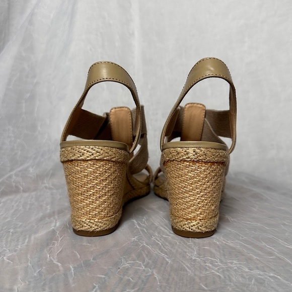 Lucky Brand Cork Wedge Heel Espadrilles Sandals T-strap Stretch Slingback 9.5 - Picture 10 of 17